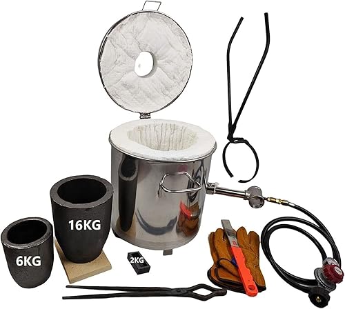 Miniatura 1 de Fundición de horno de fusión de metal de gas de 35.3 lbs 2 en 1 pinzas Herramientas de fundición 2 crisoles de cobre
