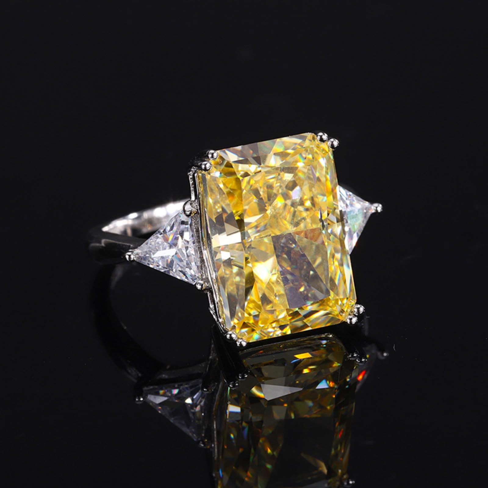 Juego de 2 piezas de joyería de boda amarillas para novia, dama de honor, collar con colgante de eslabones y anillos de tamaño 5-9, juego de joyas de diamantes de imitación de circonita cúbica