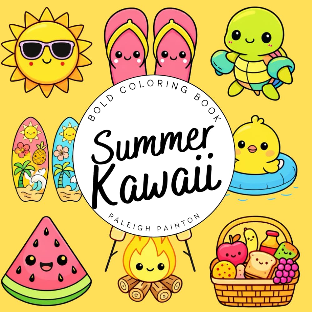 Summer Kawaii Coloring Book With Bold and Easy Designs