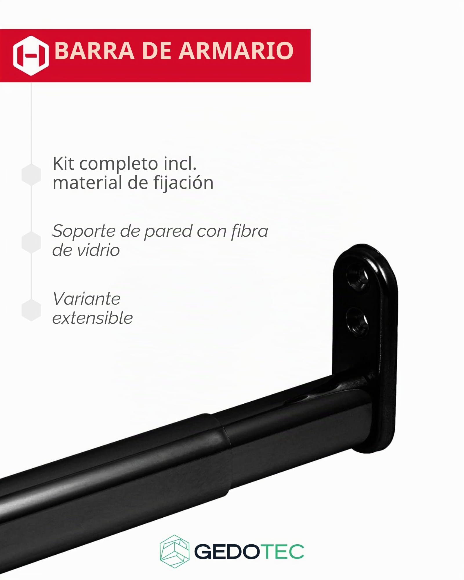 Gedotec Barra de armario Negro 90-110 cm | TELEMAGIC | 1 juego barra telescópica extensible 900-1100 mm | 22 x 15 mm Tubo telescópico para armario | barra de armario telescópica flexible