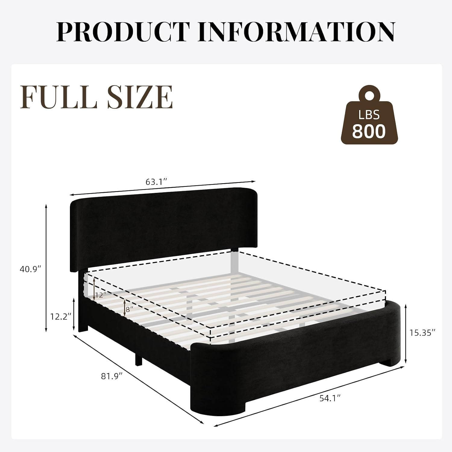 BarnFurin Full Size Bed Frame, Velvet Upholstered Platform Bed with Curved Headboard and Footboard, Quiet & Stable Support, Easy Assembly, No Box Spring Needed, Black