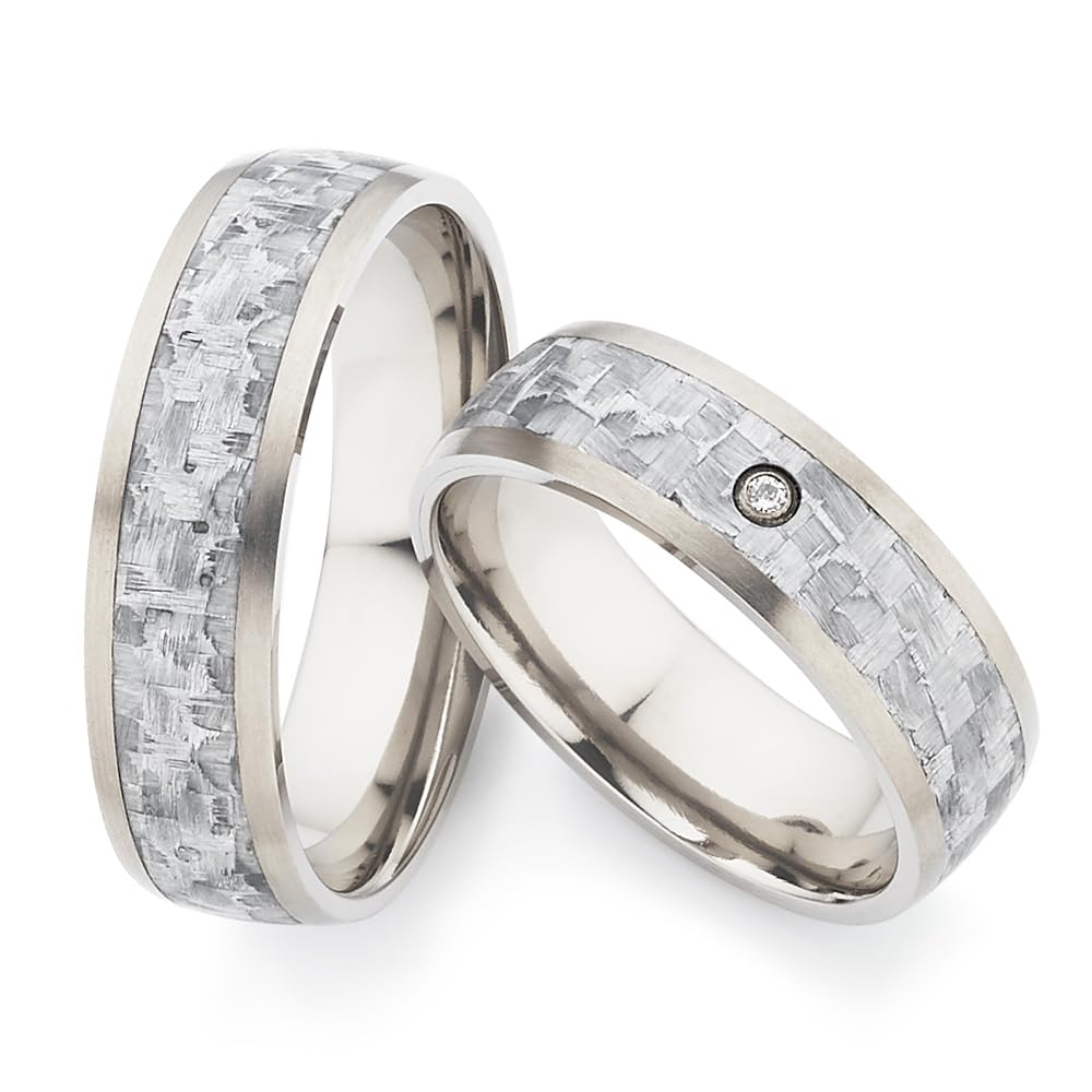 Blue Moon Diamonds Eheringe & Trauringe aus Titan und Carbon mit Diamant (0,015 ct W/SI) – Paar Partnerringe/Verlobungsringe/Hochzeitsringe inkl. Gravur & Etui | Modell 4108
