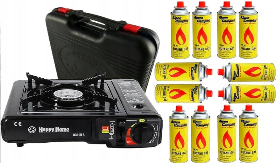 Gas Stove + 4 Butane Cans) Butane Stove Portable Cooker In Carry Case 2 4 8 12 Gas Bottles Camping BBQ Kit On