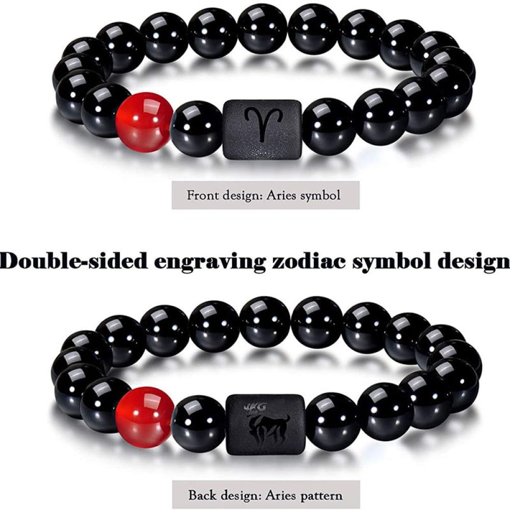 Bergkristall Armband, Armband Mit 12 Sternzeichen, Sternbild, Wahrsagerei, Armband Aus Natürlichem Schwarzem Onyx, Edelstein-Armband, Chakren, Horoskop-Armband, Geburtsstein-Schmuck Für Männ