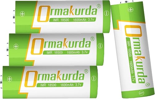 18500 baterías recargables, 3.7V 1600mAh Li-ion IMR 18500 batería con botón superior para luz solar de jardín, linterna – 4 unidades