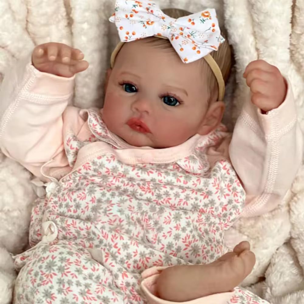 Muñeca de Peluche Clásica, Beige y Rosa, Material de Felpa Suave, 50 cm, Diseño Floral, Juguete Infantil para Mayores de 3 Años, con Lazo Decorativo, Unisex