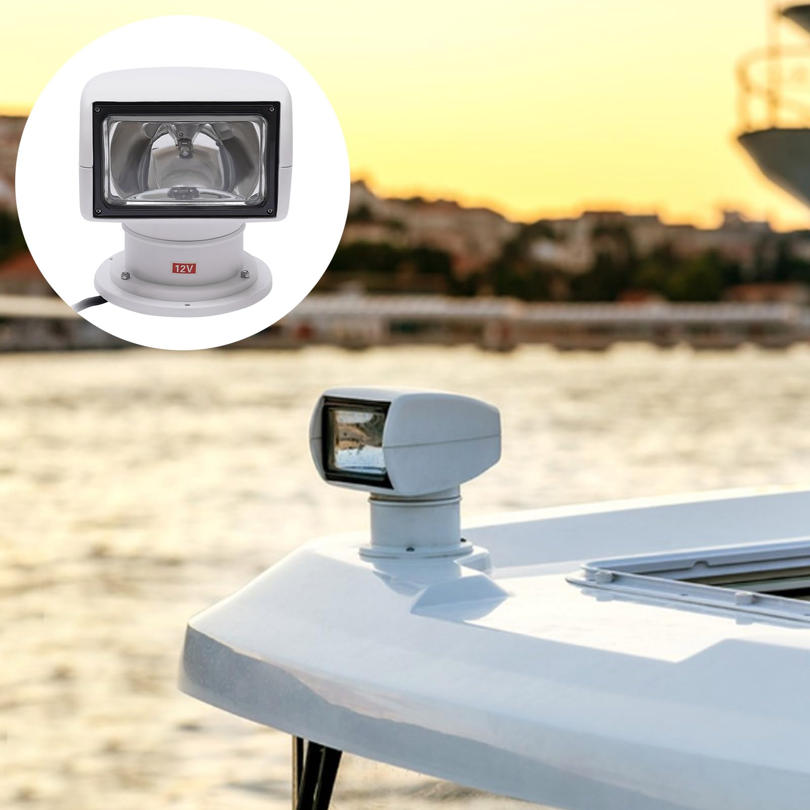 360° Suchscheinwerfer Boot Scheinwerfer Marine Auto Suchlicht Fernbedienung für Yacht Küstenwache Seepolizei 100W 12V Xenon Halogenbirne Weiß