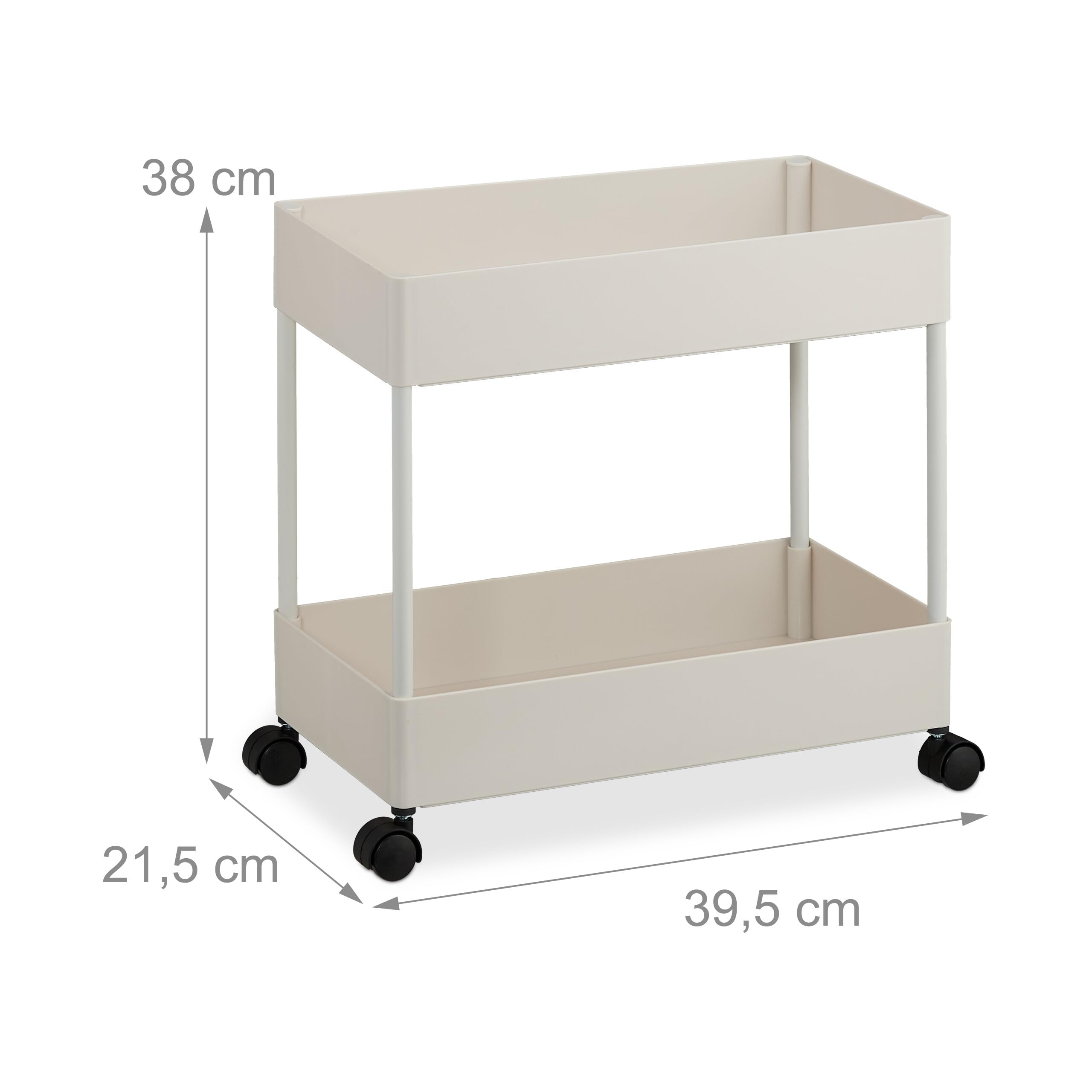 Relaxdays Rollwagen, 2 Etagen, Servierwagen, Küchenwagen, Bad & Büro, Rollregal, HBT: 38x39,5x21,5 cm, Bastelwagen, weiß