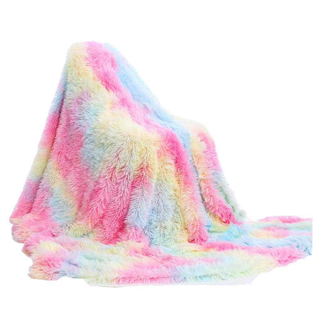 YAOTT Super Soft Long Shaggy Elegant Throw Blanket Fluffy Faux Fur Warm Cosy Blanket for Couch Chair Sofa Bed Pet Dog Blanket Tie dye Rainbow 130x160 cm