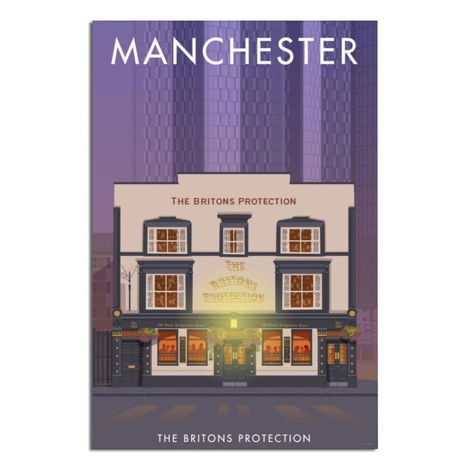 Vtgclt Unframe-Style England Manchester Vintage Travel Posters Britons Protection Canvas Painting Pictures Prints Wall Art For Bedroom Office Decor 08X12inch(20X30cm)