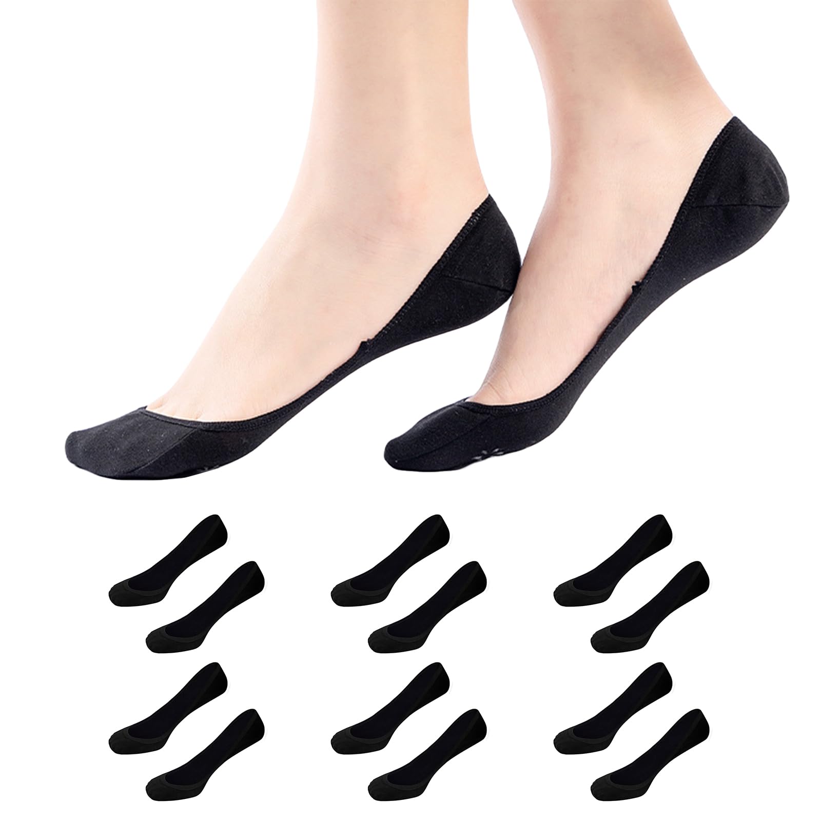 PUERFOCA No Show Socks Women, 6 Pairs Non Slip Invisible Socks Women, Cotton Ultra Low Cut Liner Sock for Loafer Flats Boat Shoes