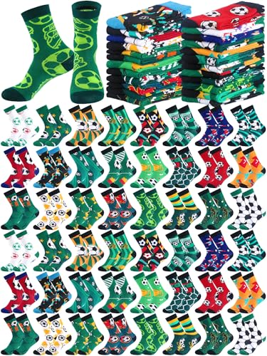 Ramede 48 Pairs Soccer Socks Bulk Sports Crew Socks Novelty Soccer Pattern Gifts for Men Women Teen Team