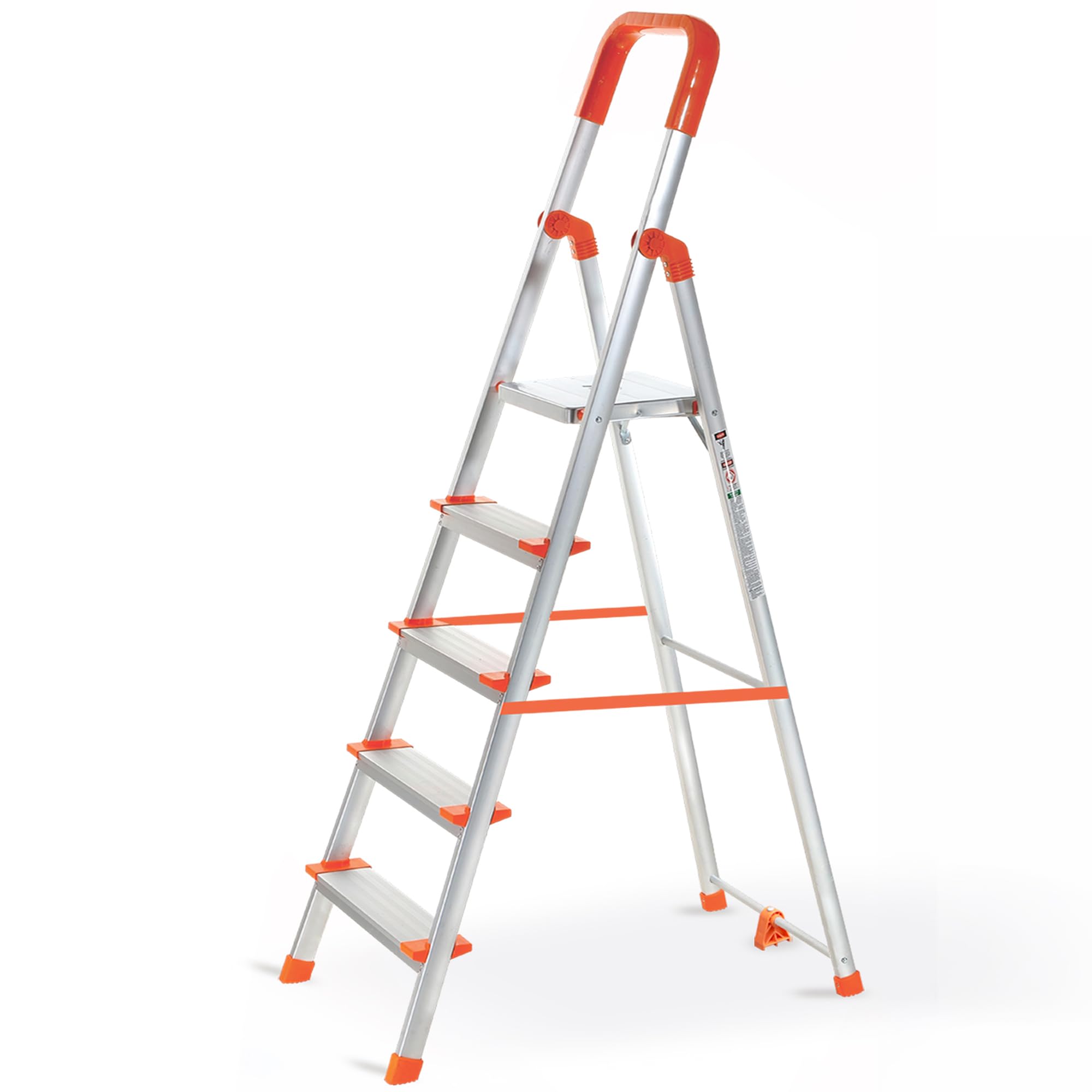 HOUZA Aluminium Ladder for Home 6 Steps Foldable with Railing & Anti-Skid Wide Steps | 6 Step Ladder for Home Use, Kitchen & Household | 250 Kg Load Capacity Folding Ladder | 5 Year Warranty (Orange) — Amazon image 10
