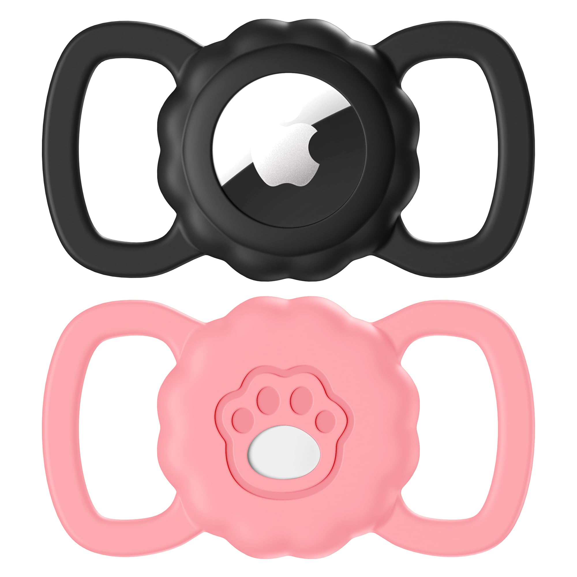 Maledan 2 Pack Airtag Dog Collar Holders Compatible with Apple AirTag GPS Tracking Finder - Air Tag Protective Silicone Case with Paw Pattern for Dog Airtag Holder Cat Collar Loop Holder, Black+Black — view 8