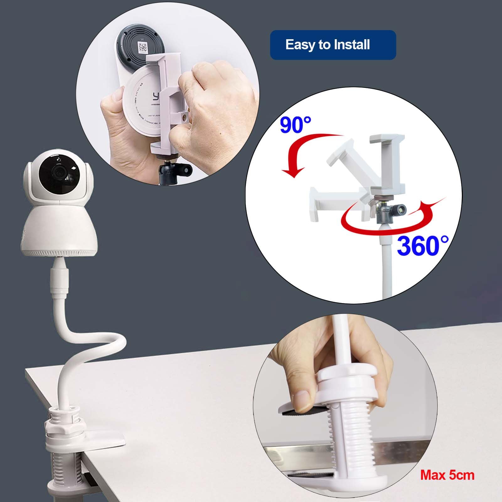 Supporto Universale Flessibile e Rotante per Monitor Video per Bambini, Clip per Culla e Scrivania, Compatibile con Hellobaby HB30 HB32 HB35 HB50, Philips Avent SCD843/26 SCD833/26, Vtech