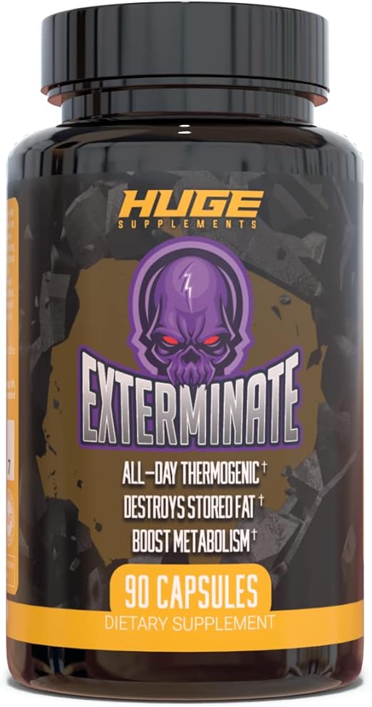 Huge Supplements Exterminate Thermogenic Fat Burner for Men & Women, Supports Weight Loss, Enhances Metabolism, Boosts Caloric Expenditure & Appetite Suppression - 100% Stimulant-Free (No Caffeine)