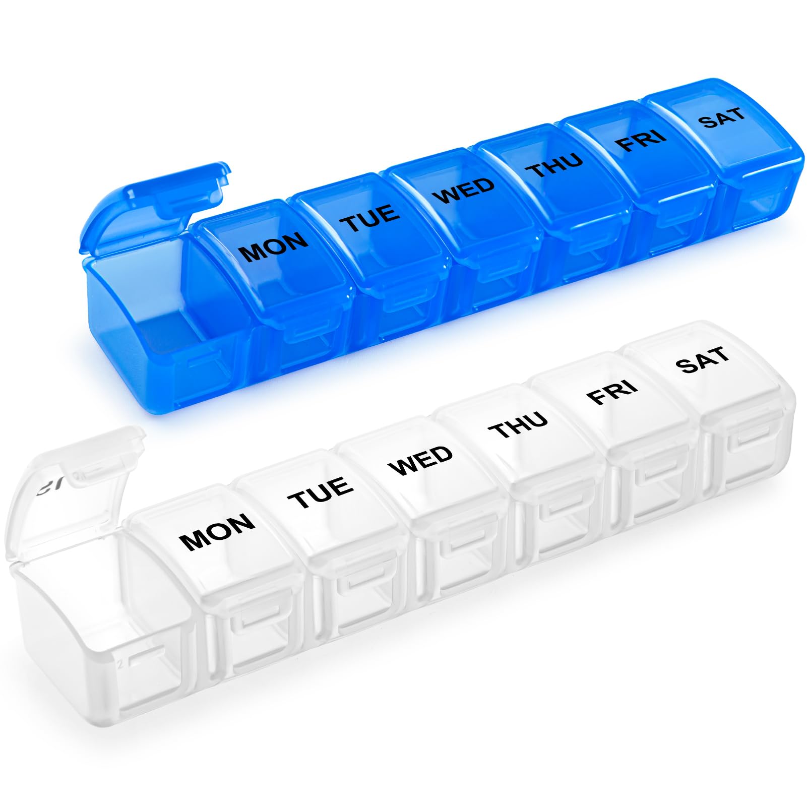 Small Pill Organizer 2 Times a Day, 2 Pack 7 Day Pill Box 1 Time a Day, Travel Friendly Day Night Vitamin Organizer, Weekly Pill Case Container