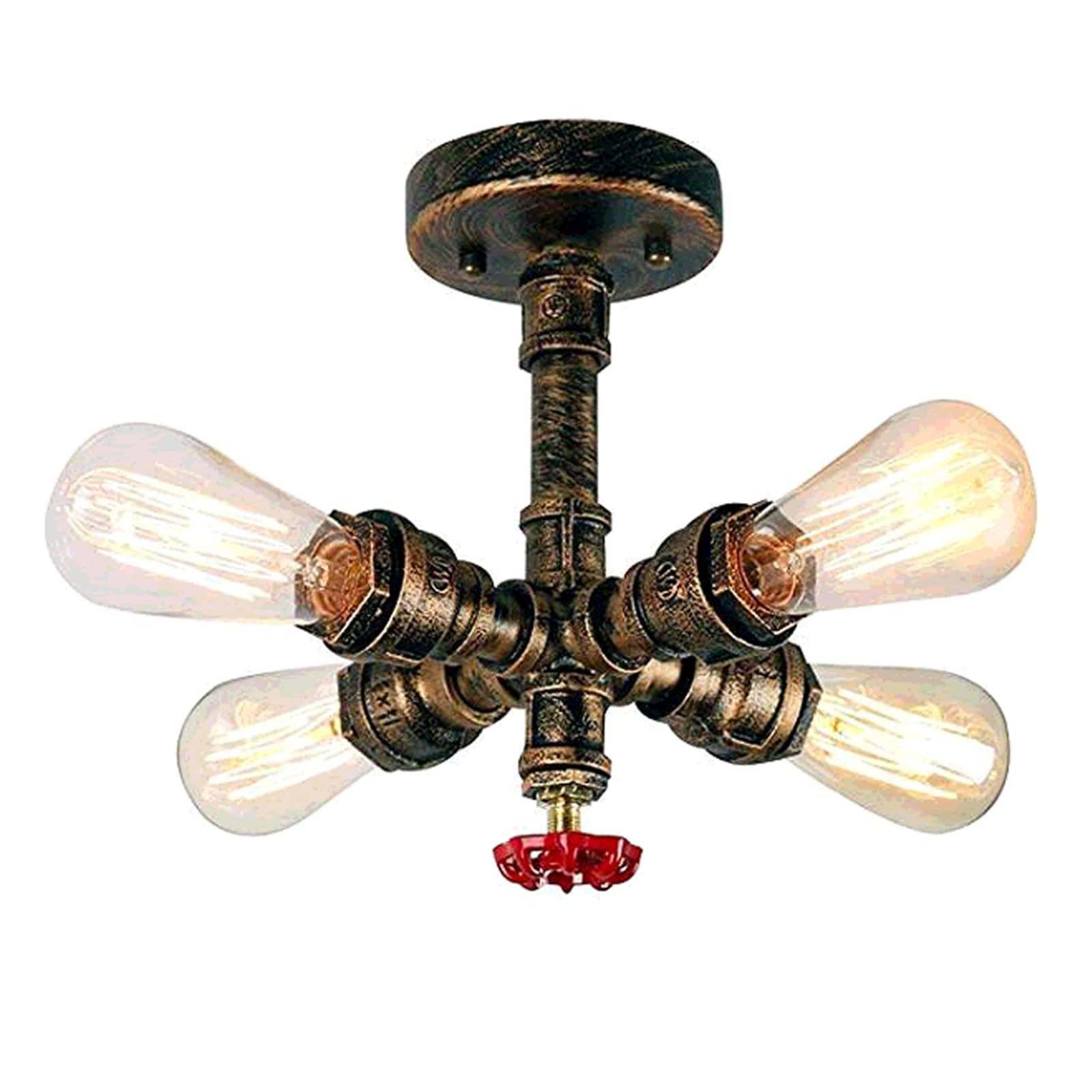 AAOTE Vintage Industrial Ceiling Light, Steampunk Water Pipe Ceiling Lamp Rustic Chandeliers, Semi-Flush Mount Rustic Ceiling Light Metal Lamp Fixtures,Yellow bronze
