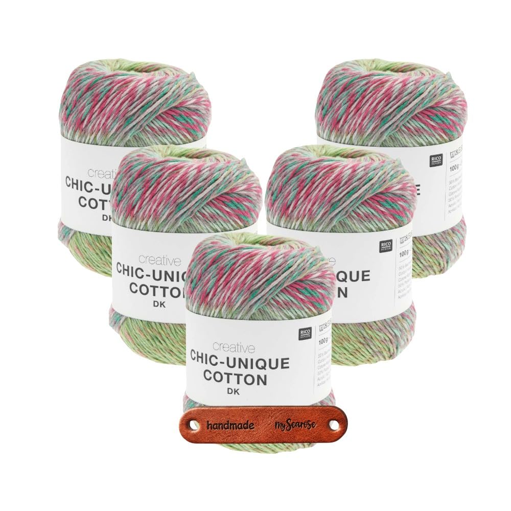 Rico Design CREATIVE CHIC-UNIQUE COTTON DK AQUA Premium Wolle 5 x 100g Sommerleichtes Farbverlaufsgarn für luftige Looks und kreative Lieblingsstücke mit mySearose Label