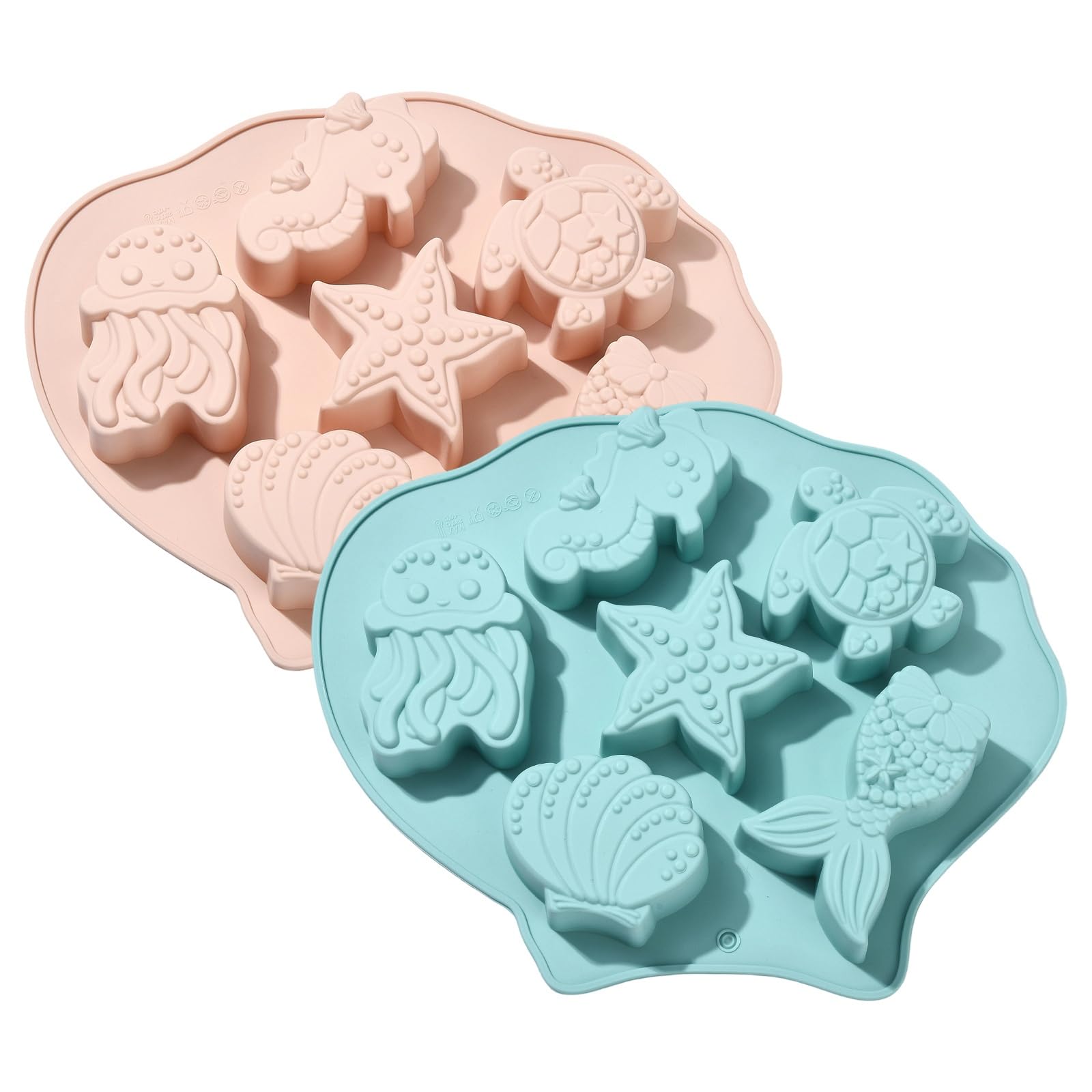 UR URLIFEHALL 2 Pcs Ocean Themed Silicone Moulds 6 Cavity Turtle Fishtail Sea Animal Fondant Moulds for Cake Soap Muffin Brownie Chocolate Crafts