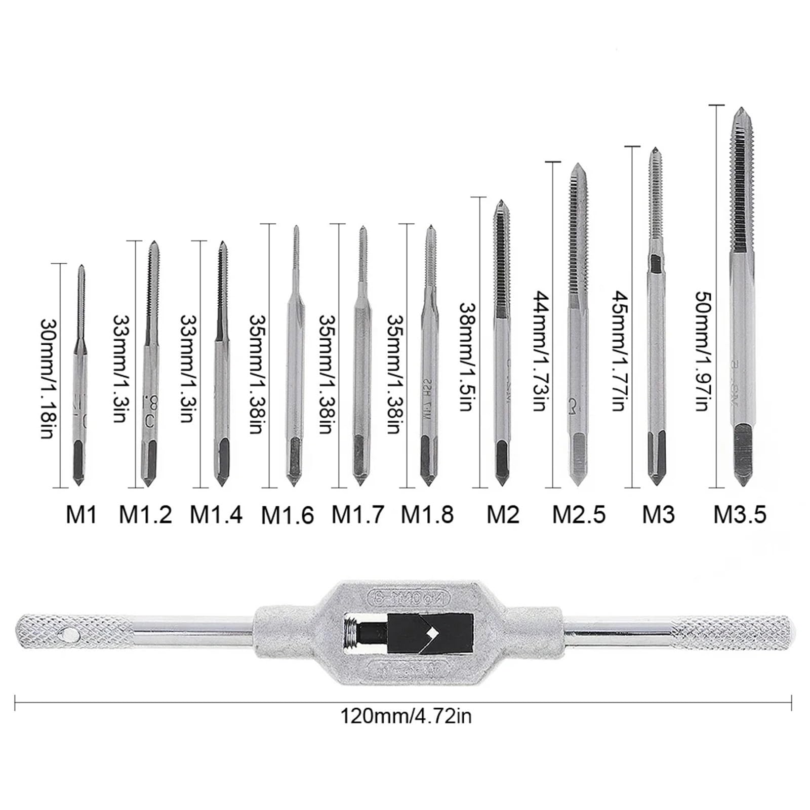 Juego de 11 machos de roscar métricos de Acero de Alta Velocidad, Rosca Manual, Llave de Macho Ajustable, M1-M3.5, Herramienta de reparación para carpintería