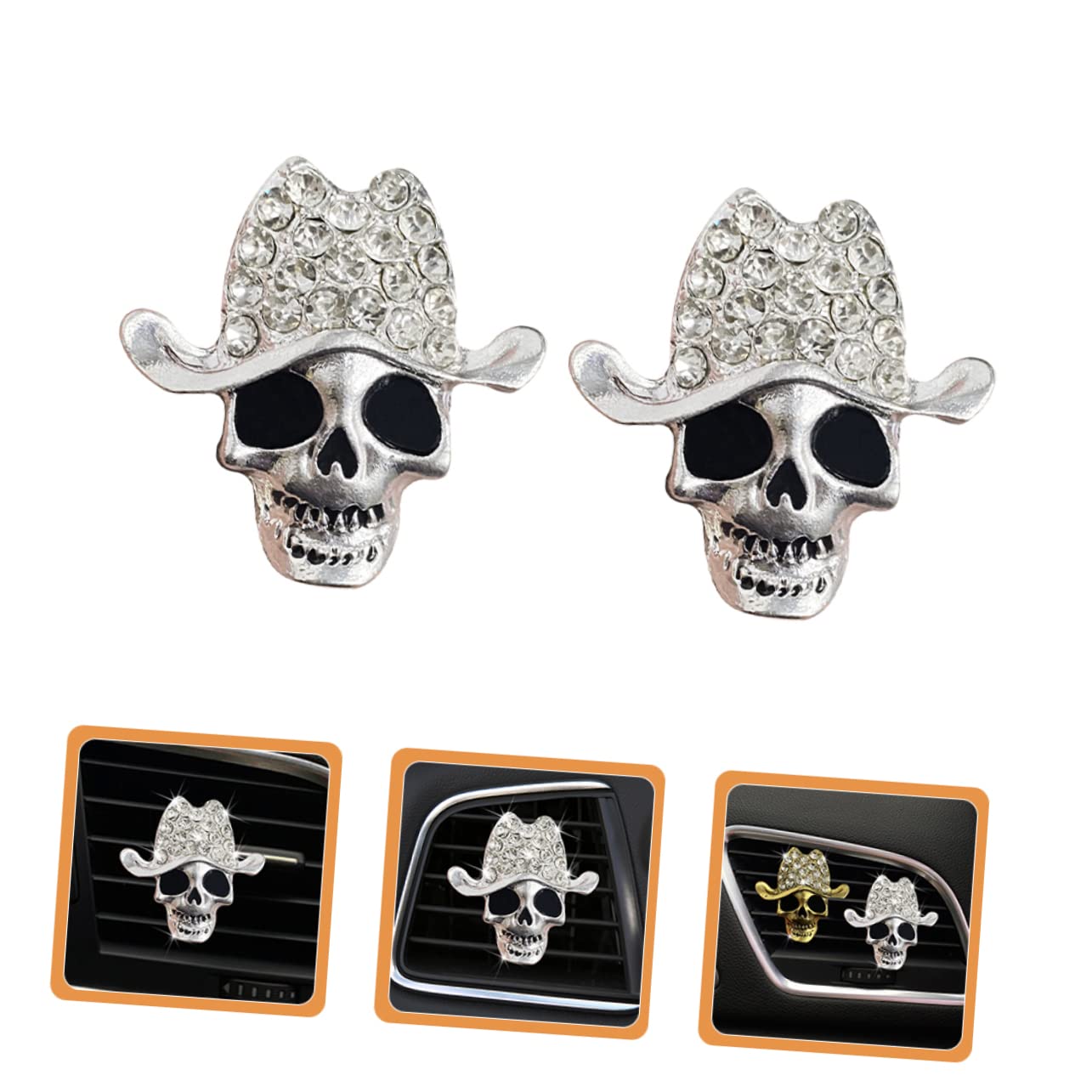ULTECHNOVO 8pezzi Decorazione Per Auto Con Clip Per Ventilazione Diffusore Di Aromi Forma Di Teschio Inossidabile Per Interni Auto Accessori Di Halloween Eleganti e Unici