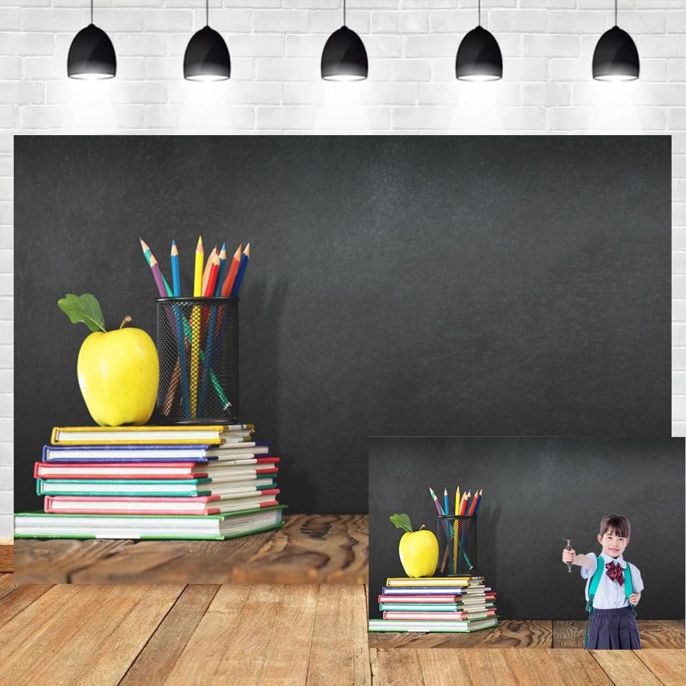 Leyiyi 6x4ft Welcome Back to School Backdrop School Season Old Classroom Banner Vintage Desk Blackboard Colored Pens Note Books Apple Photography