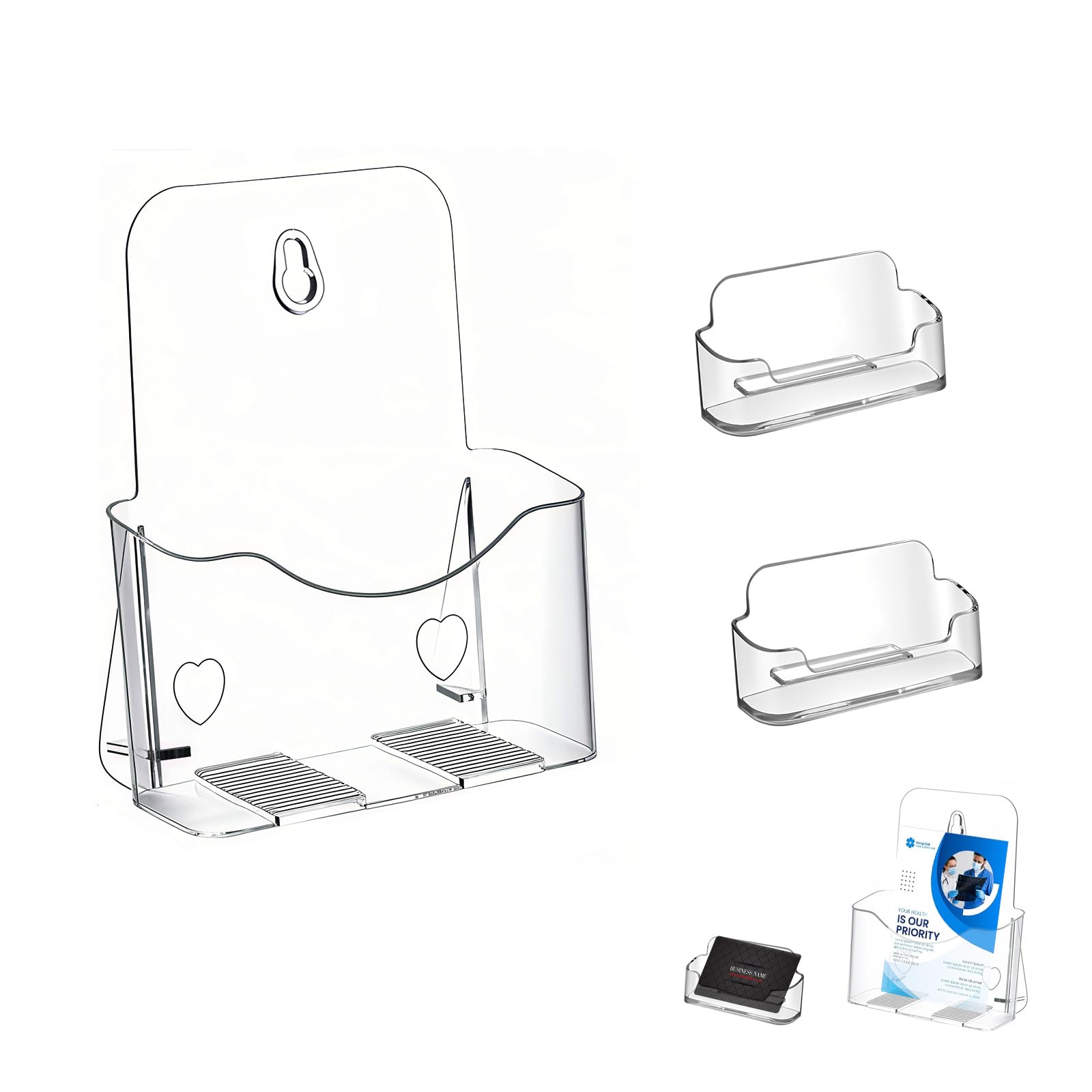 ORARTMM Pack of 2 Acrylic Flyer Stands with Business Card Holder, Transparent Flyer Holder for Brochures, Brochures and Advertising, Flyer Stand and Brochure Holder for Table or Counter