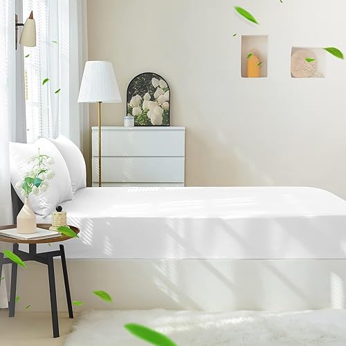 Miniatura 5 de HCORA Juego de sábana bajera tamaño Queen con fundas de almohada, 100% rayón derivado de bambú, sábana bajera refrescante de 400 hilos para personas