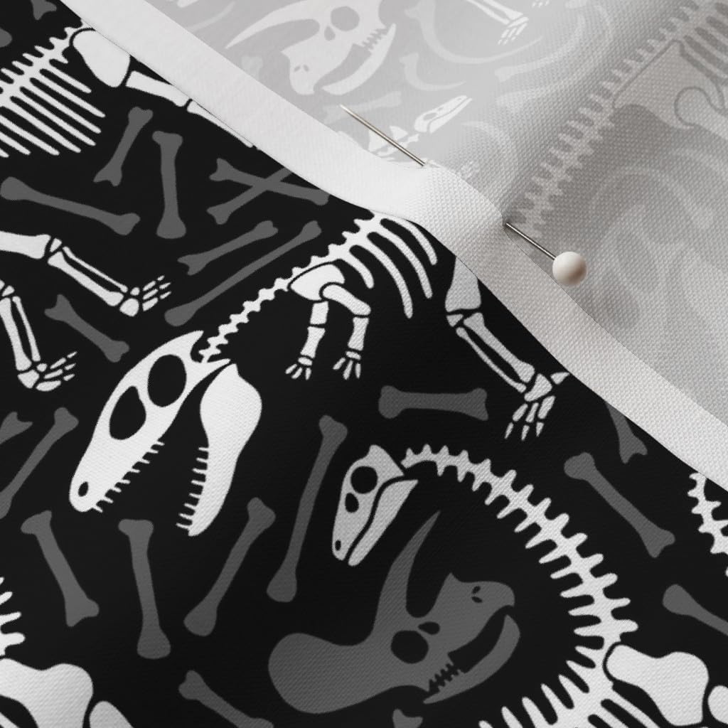 Spoonflower Fabric - Dinosaurs Bones Black Dino Boy Prehistoric Skeleton Halloween Printed on Petal Signature Cotton Fabric by The Yard - Sewing Quilting Apparel Crafts Decor