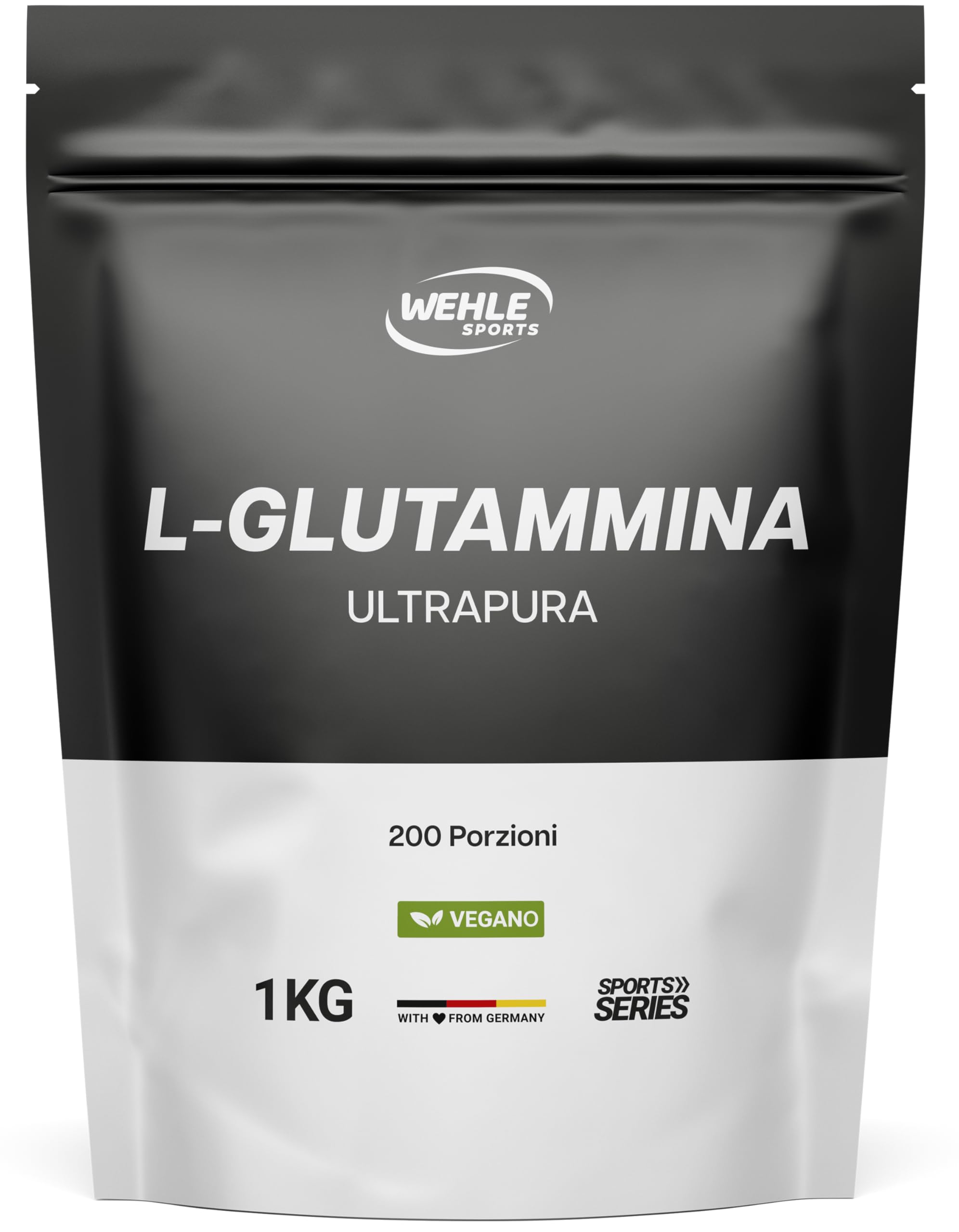 Glutammina in Polvere - 1 KG - 200 Porzioni - L-Glutammina Extra Pura con Vitamina B6 - Vegana e Prodotta in Germania - Glutamina Polvere