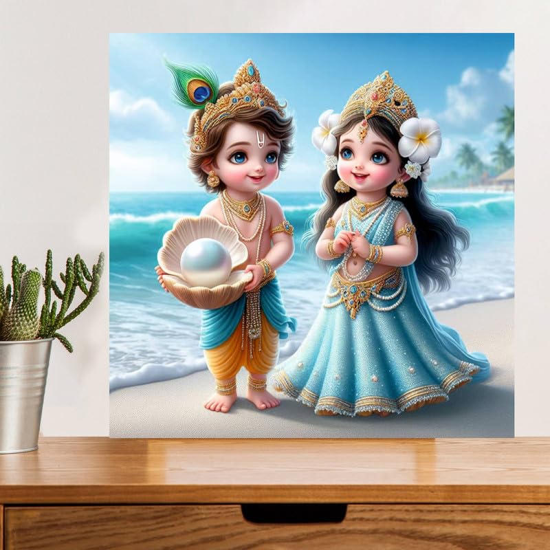 Image of British Terminal Cute little Bal Gopal Baby God Krishna| Kanha Ji | Laddu Lord Makhan Chor Painting Religious Poster for Pregnant Women for wall (matt thin vinyl,sticker,multicolor,unframed)| bj353