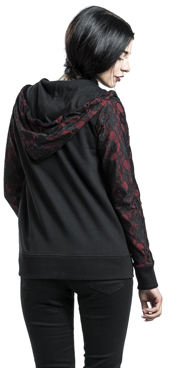 Gothicana by EMP Damen schwarz-rote Kapuzenjacke mit Spitze