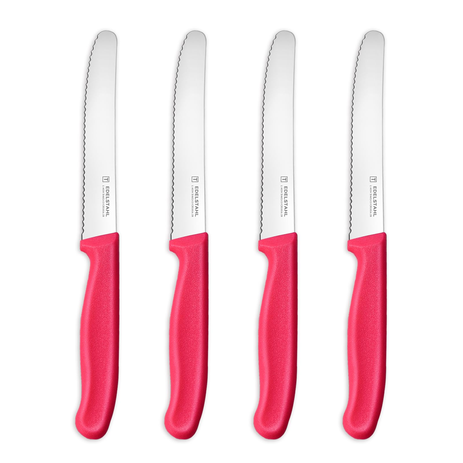 targzier Tafelmesser 4 Stück,Frühstücksmesser Wellenschliff,Messerset Scharf,Pink Messer Set,Brotmesser Klein,Rostfreier Stahl Jausenmesser,Kunststoffgriff Tomatenmesser
