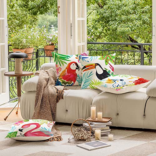 HUASHUZI Outdoor Cushion Covers Tropical Flamingo Toucan Parrot Throw Pillow Case Set of 4 18x18 inch Bench Couch Decor Home Decorative for Sofa - Image 4
