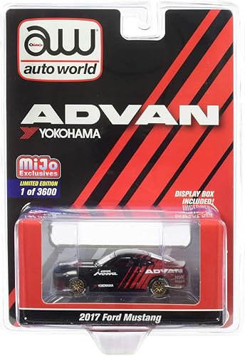 2017 Ford Mustang ADVAN Yokohama Rojo y Negro Edición Limitada a 3600 Piezas en Todo el Mundo 164 Modelo de Coche Fundido a Presión por Auto World