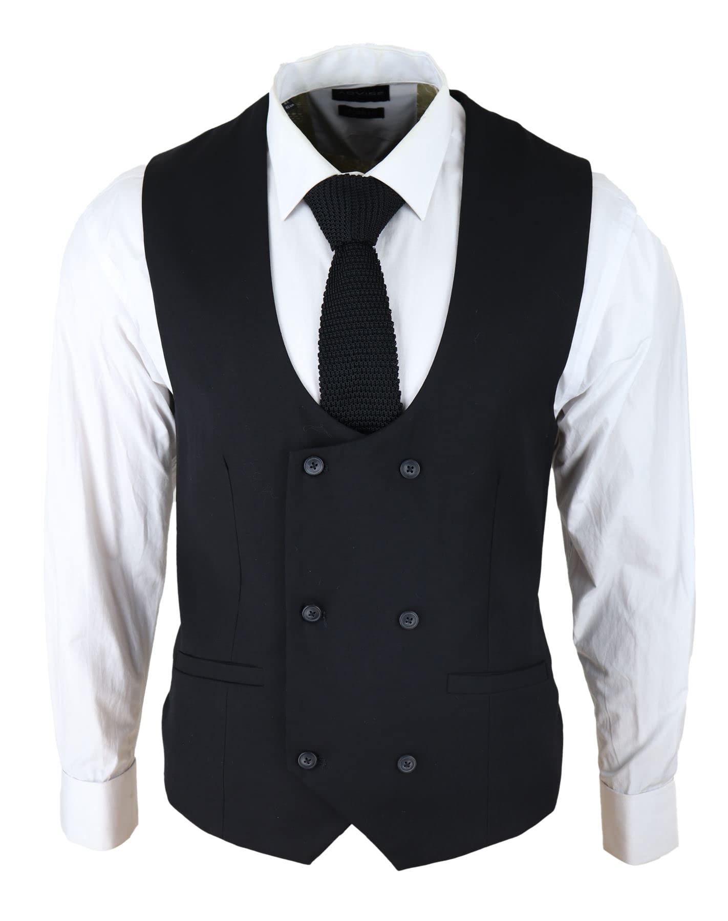 Truclothing Men's Black Double Breasted Scoop Waistcoat Classic Smart Formal Wedding - Size 46