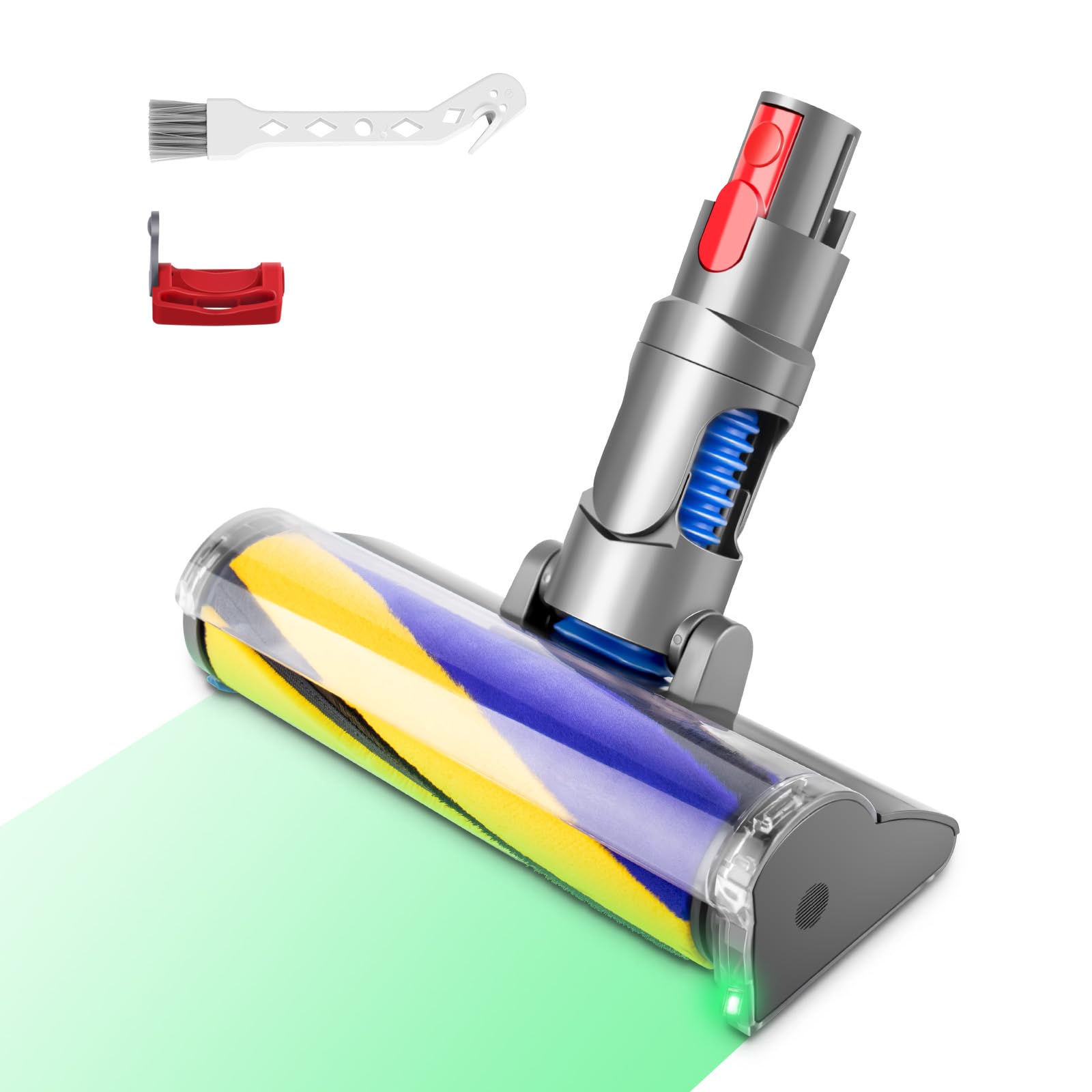 E.LUO Soft Roller Vacuum Cleaner Head, Roller Brush Cleaner Head Compatible with Dyson V7 V8 V10 V11 V15, Vacuum Head Replacement for Hardwood, Vinyl Floor, Includes 1 Cleaning Brush & 1 Switch