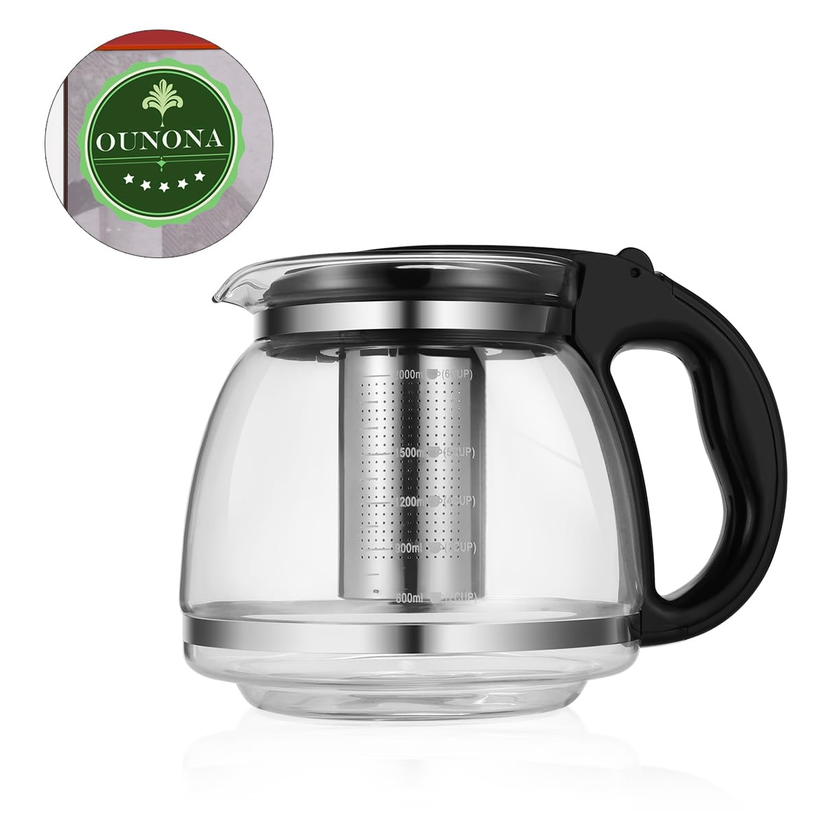 OUNONA - 2000ML Glas Teekanne mit Siebeinsatz, Borosilikat Glas Teebereiter mit Abnehmbarem Teesieb, Geeignet fr Teewarmer