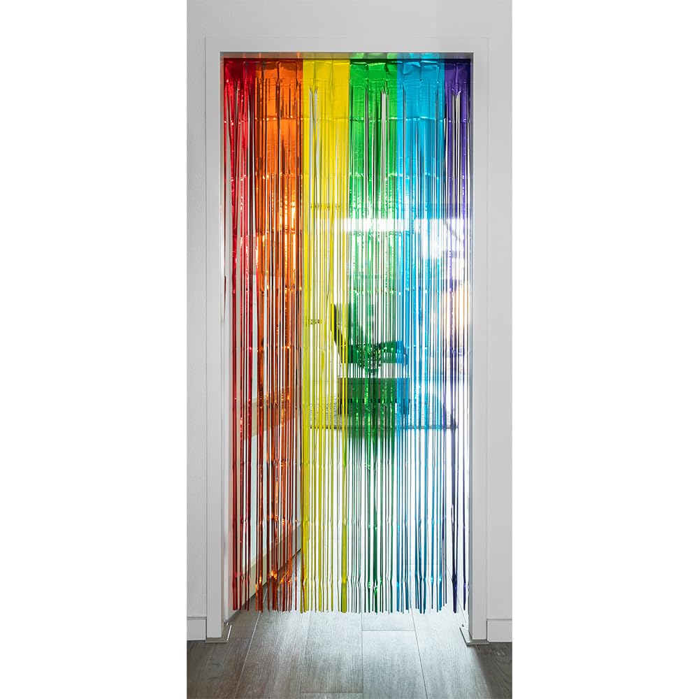Boland - 44763 - Rideau de film plastique arc-en-ciel 200 x 100 cm, décoration de fête pour festival, carnaval ou anniversaire, décoration, rideau de lamelles