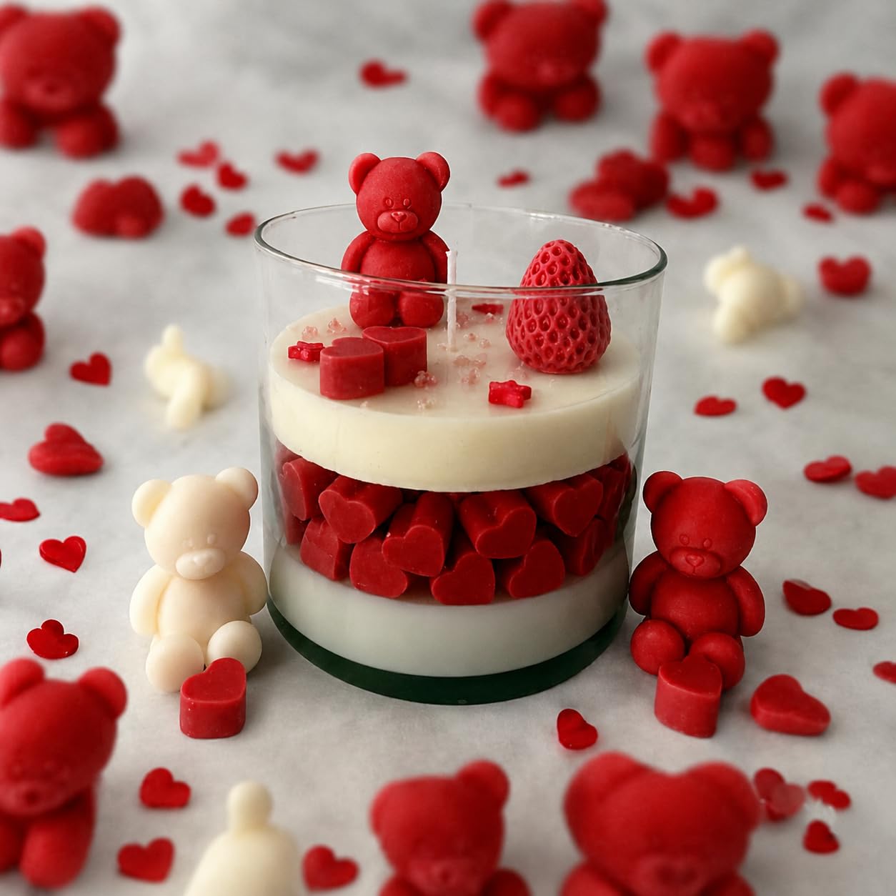 Wrapped Emotionz Red Teddy Bear & Heart Layered Candle in Glass Jar | Glass Candle for Home Décor & Gifting | Decorative Scented Candle for Birthday, Anniversary & Festive Gifts-image-20
