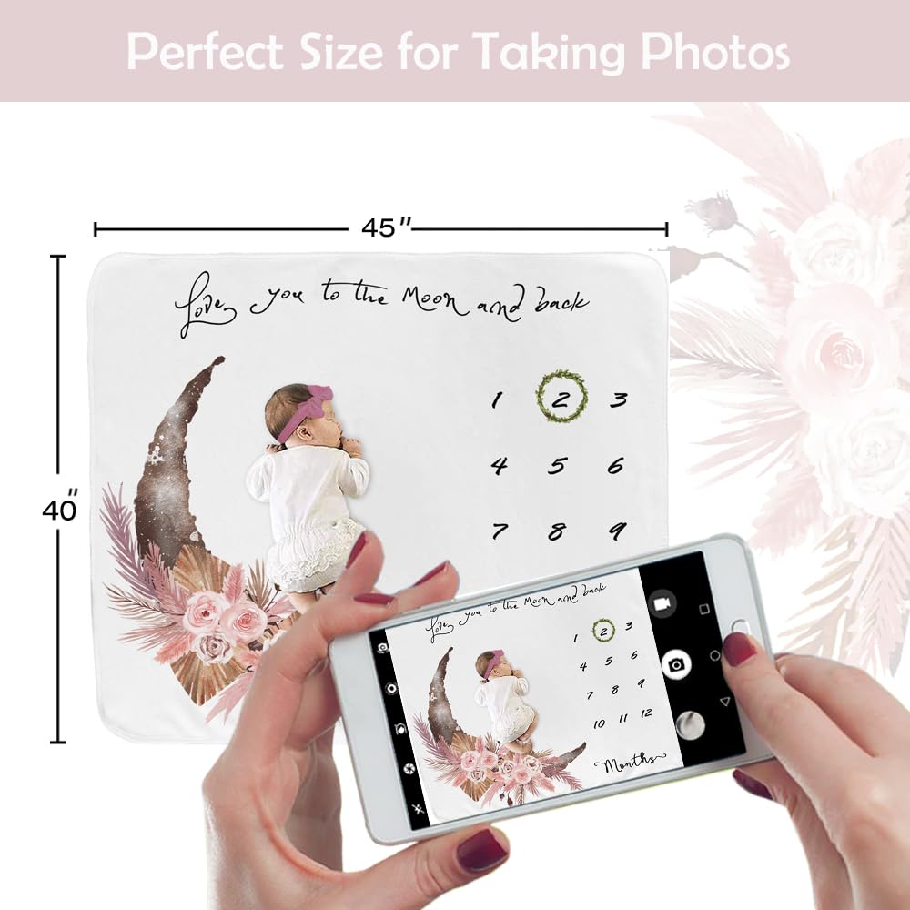 Manta de hito para bebé niña, manta mensual de hitos para recién nacidos, manta de gráfico de crecimiento del bebé, decoración bohemia para guardería, manta de accesorios para fotos con corona