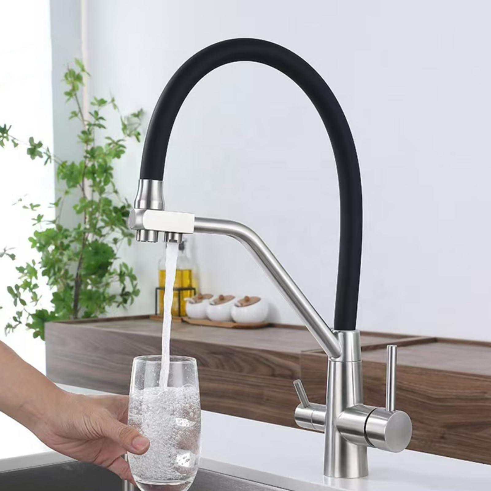 Grifo de cocina de 3 vías para sistema de ósmosis inversa, flexible, 2 modos, de acero inoxidable, diseño extraíble, fácil instalación y elegante para uso doméstico