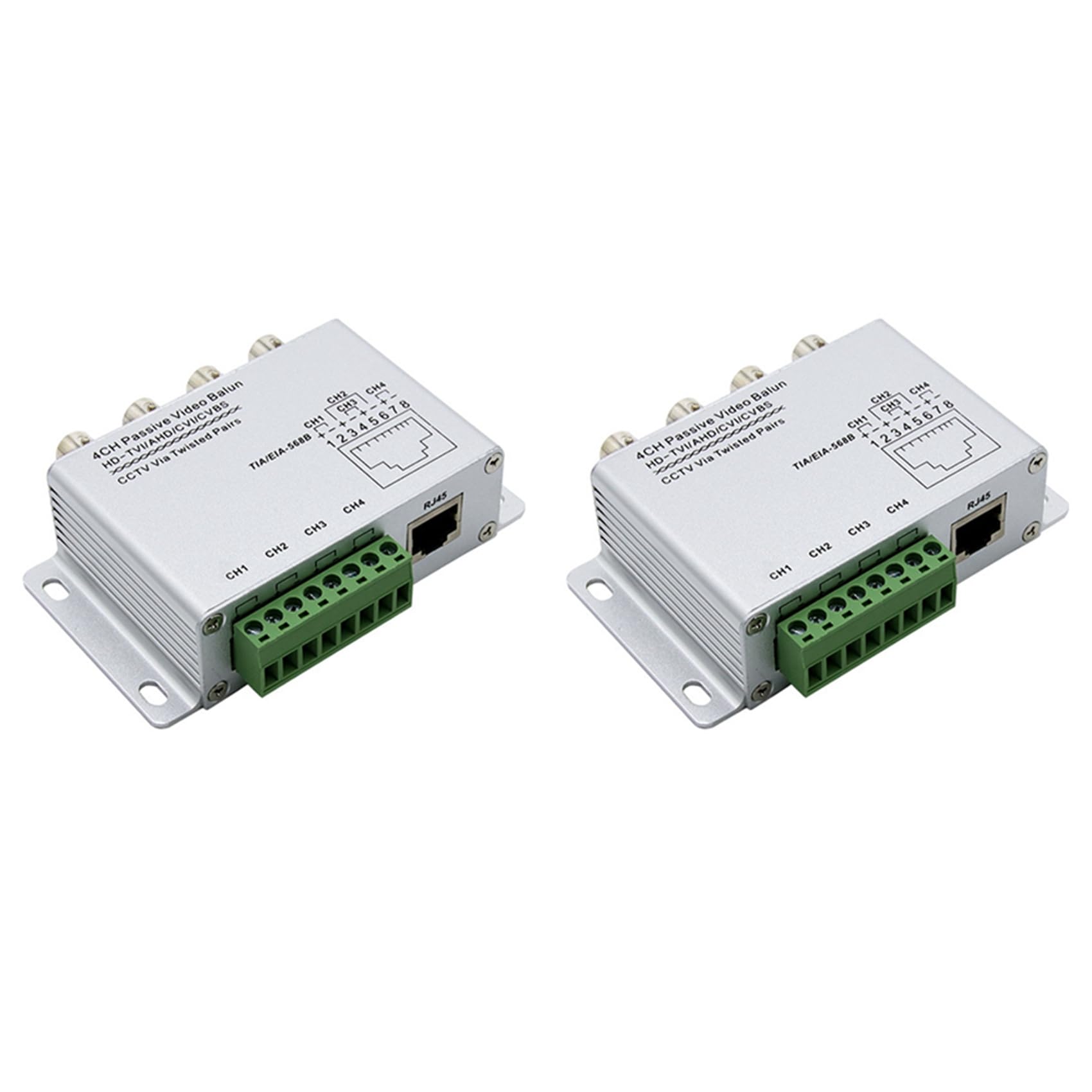 Baglaum 2X 4CH Passive Video Balun for TVI CVI AHD Cameras CCTV Via Twisted Pairs UTP Video 4CH Transceiver BNC to UTP RJ45