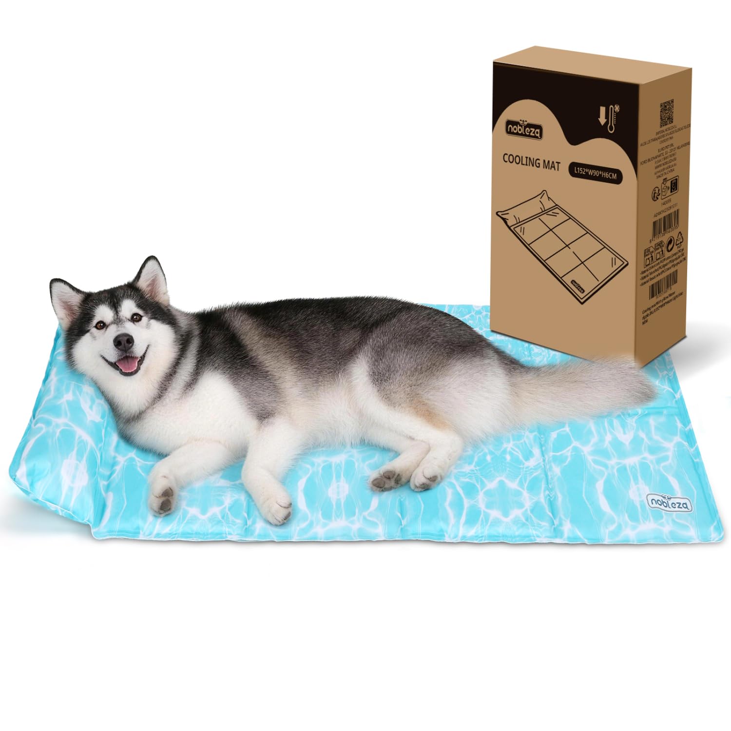Nobleza Tappetino Refrigerante per Cane e Gatti, Design con 6cm Cuscino Cervicale Aggiunto, Gel Non Tossico e Auto-Rinfrescante, Tela Oxford 300D Resistente Tappeto Refrigerante, 152x90cm