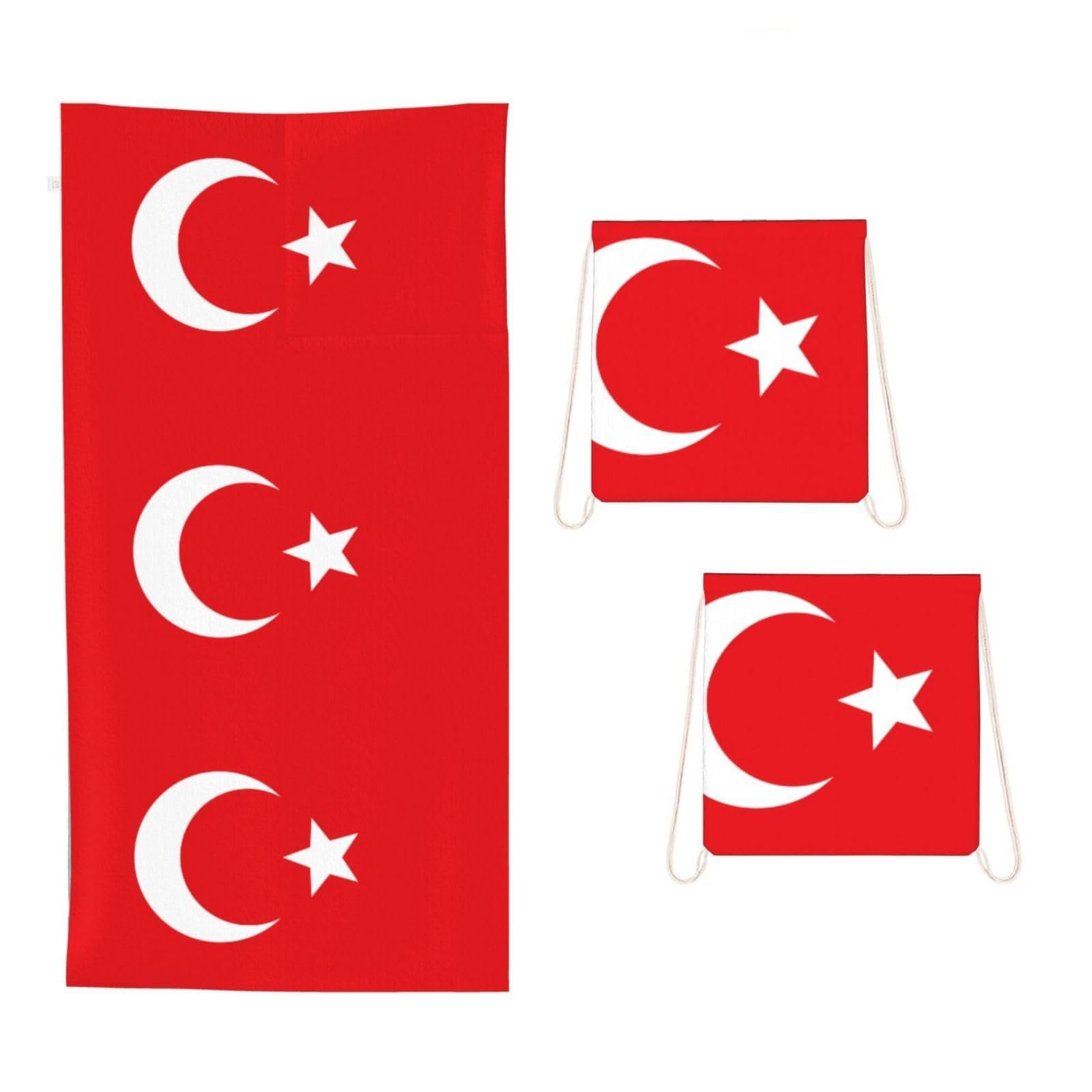CNTDBU Flag of Turkey 2 in 1 Packable Towel Bag-Large Beach Towel with Stuff Sack, Super Absorbent Microfiber Travel Towel for Pool