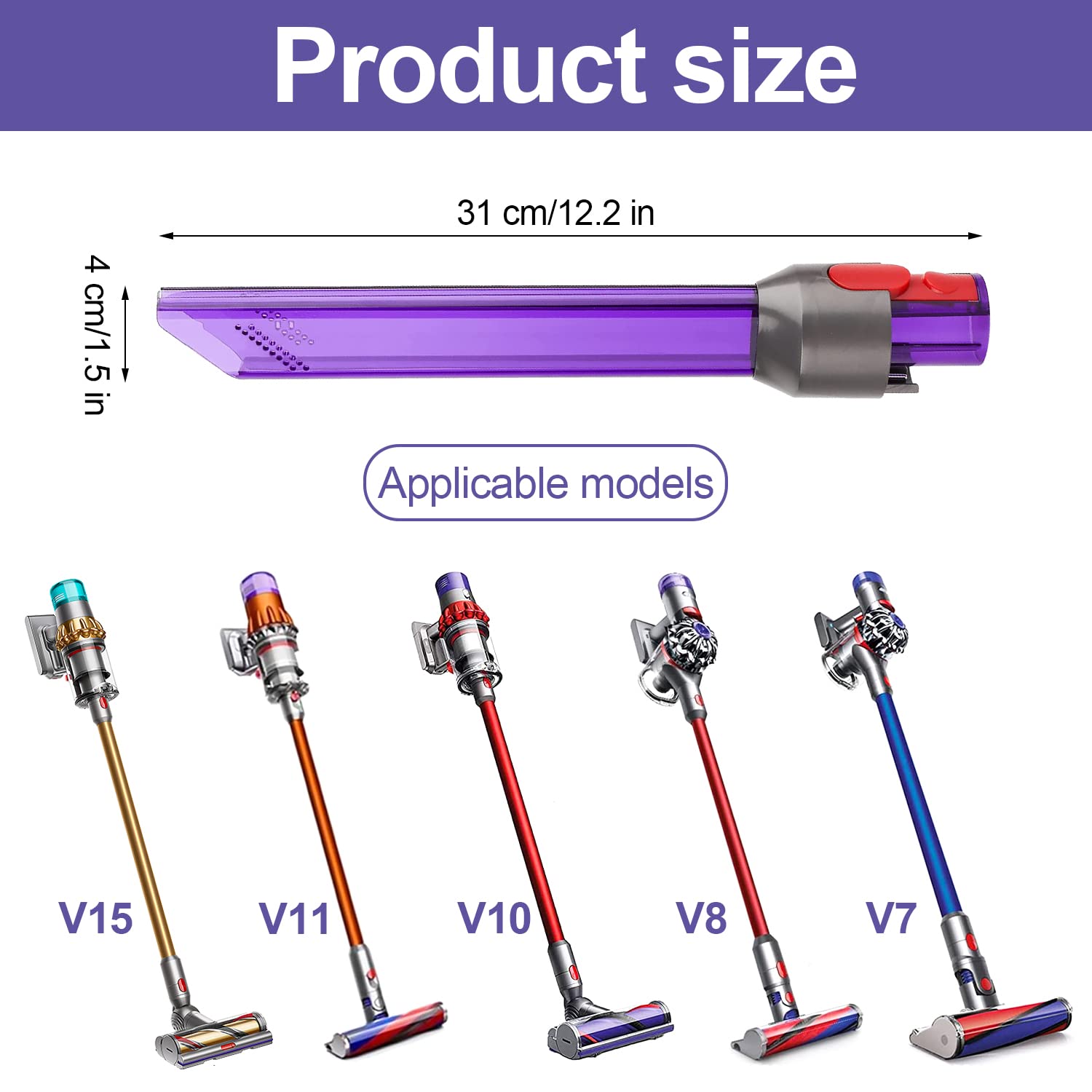 Fessura Ugello Luce Tubo LED per Dyson V7 V8 V10 V11 V15 Aspirapolvere, Accessorio per Dyson Aspira, Accessorio di Ricambio per Testa di Aspirazione, Illuminare la Polvere in Spazi Ristretti