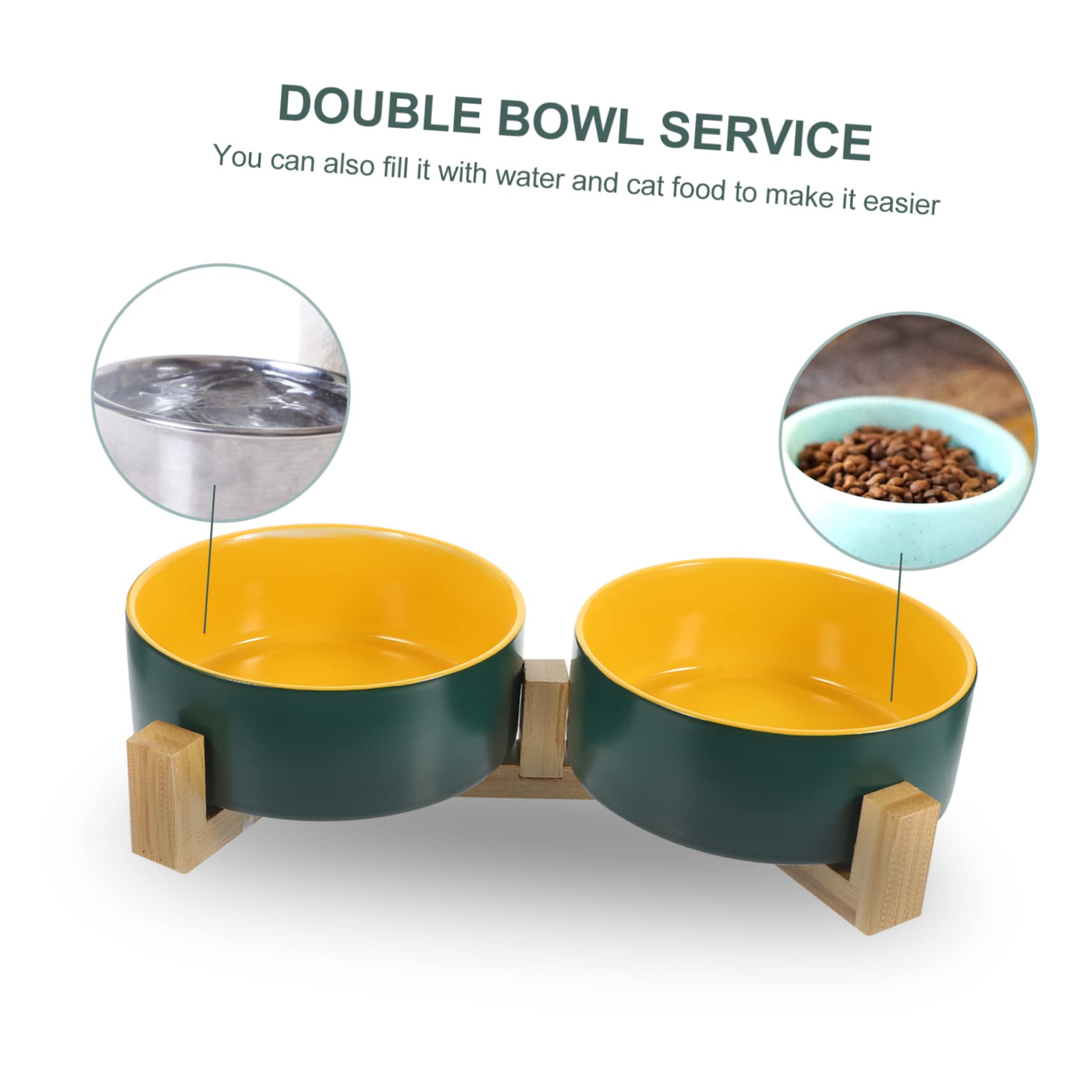 SUPVOX Cuenco Cerámico Fácil De Lavar Plato De Cerámica con Soporte De Madera Accesorio De Alimentación para Mascotas