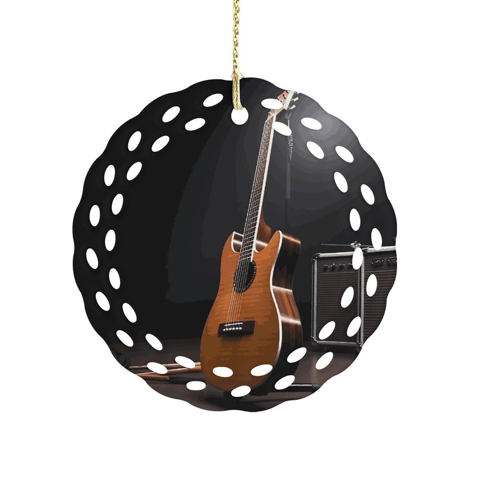 Musical Instrument Guitar Christmas Ornament Holiday Hanging Decoration Xmas Tree Keepsake Personalized Xmas Tree Ornament Round Ceramic Ornaments for Keepsake Gifts Ideas Home Decor