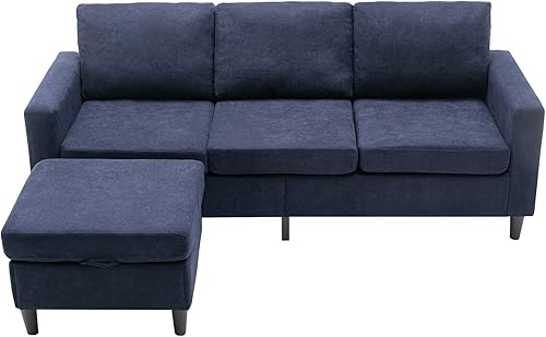 Miniatura 8 de YUNLife Sofá modular tapizado de lino de 3 plazas, sofá esquinero en forma de L con práctico bolsillo lateral, otomana de almacenamiento móvil y